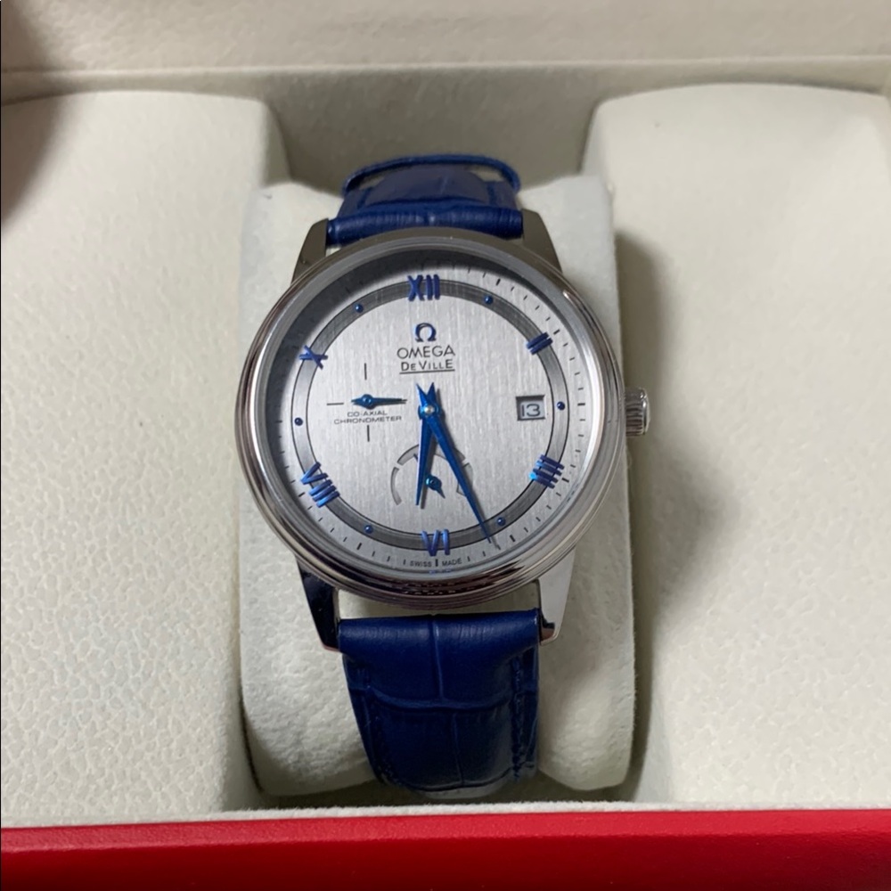 Omega De Ville Blue and Silver Watch
